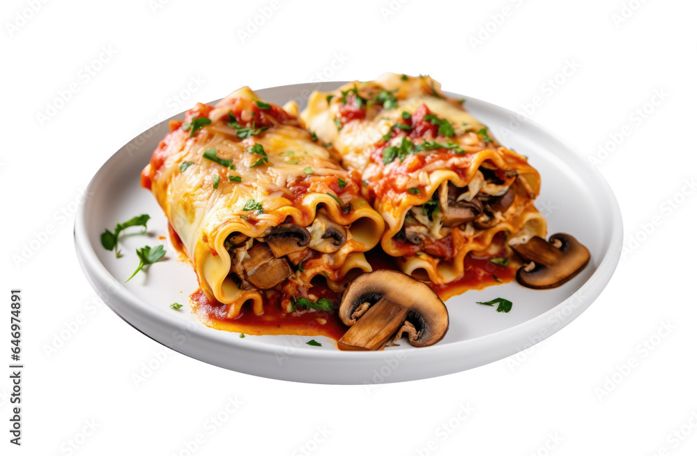 Mushroom Lasagna Rolls Isolated on a Transparent Background Mushroom Lasagna Rolls Isolated on a Transparent Background