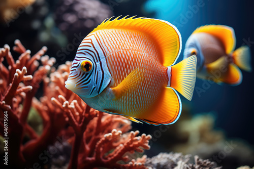 Masked butterfly fish (Chaetodon semilarvatus) and coral reef