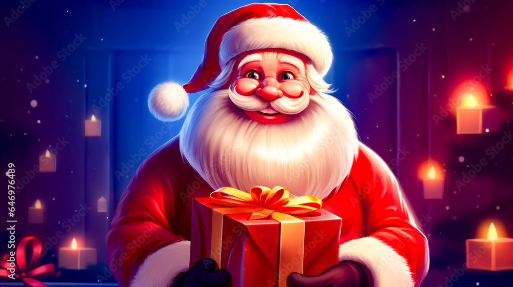 Santa claus holding gift box with smile on it's face. Santa claus holding gift box with smile on it's face.