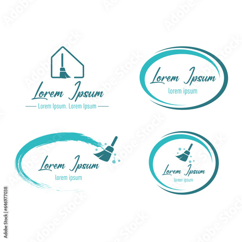 Logo concept. Symbol of corporate home cleaning service. Isolated on white background, vector illustration. It can be used to print t-shirts, labels, badges, stickers.