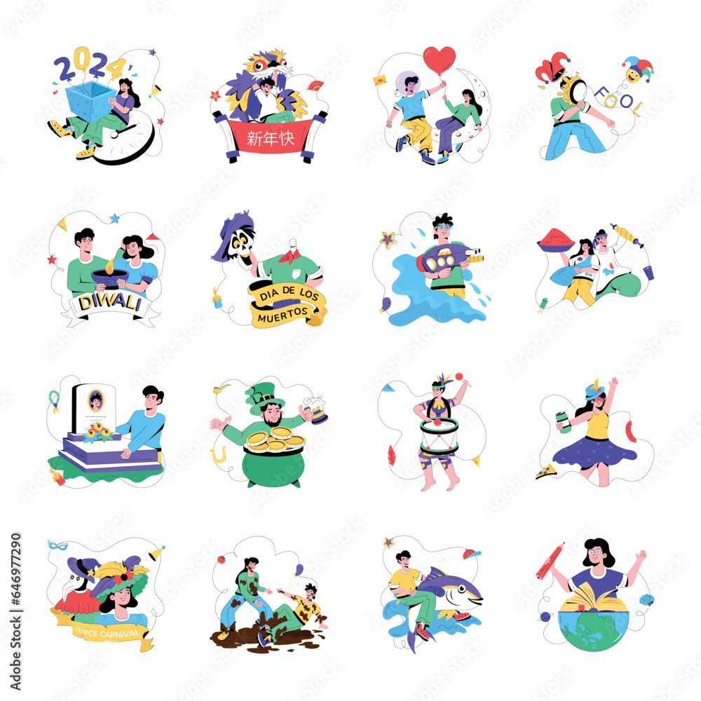 Fototapeta premium Trendy Pack of World Events Flat Illustrations
