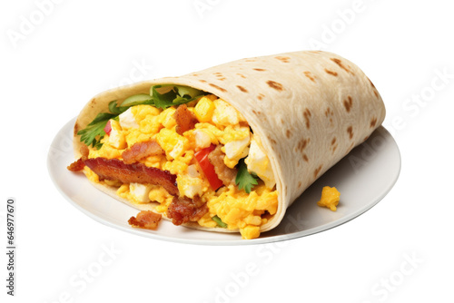 A Plate with a Breakfast Burrito Isolated on a Transparent Background