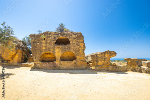 City wall of Valley of the Temples at Agrigento on Sicily, Italy, Europe.