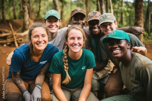A group of travelers volunteering to help with a countryside conservation project