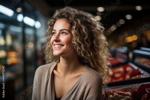 a woman shopping in grocery section of a supermarket