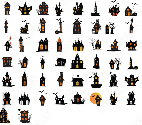Spooky Halloween House Silhouette Clipart Set | Vector Graphics for Decorations, Crafts, and More