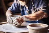 An image of a potter using a pottery wheel to create matching ceramic cups