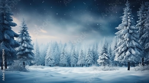 Frosty winter landscape in snowy forest Christmas background © Fred