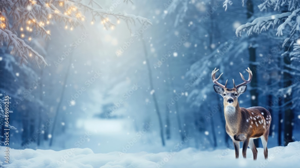 Joyful Reindeer in Snowy Forest Merry Christmas Background Joyful Reindeer in Snowy Forest Merry Christmas Background