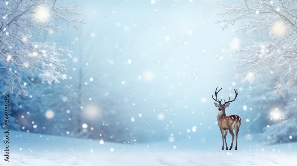 Joyful Reindeer in Snowy Forest Merry Christmas Background Joyful Reindeer in Snowy Forest Merry Christmas Background