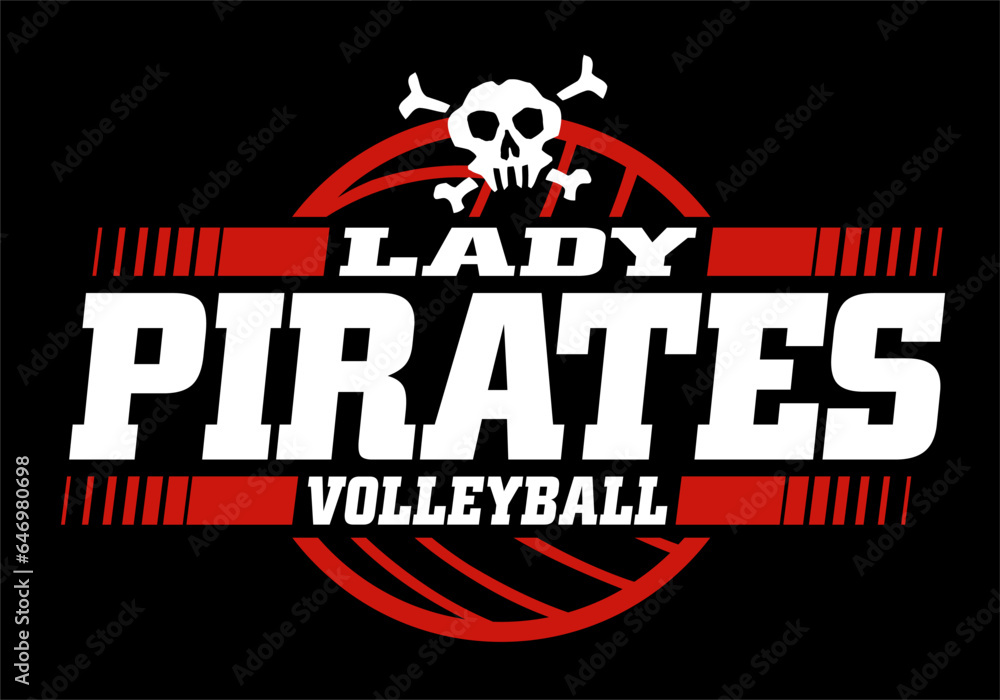 Obraz premium lady pirates volleyball team design with ball for school, college or league sports