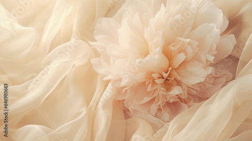 Exquisite peony petals, with delicate details, against a creamy fabric.