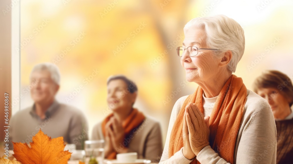 Seniors Engaged in a Heartfelt Thanksgiving Prayer Seniors Engaged in a Heartfelt Thanksgiving Prayer