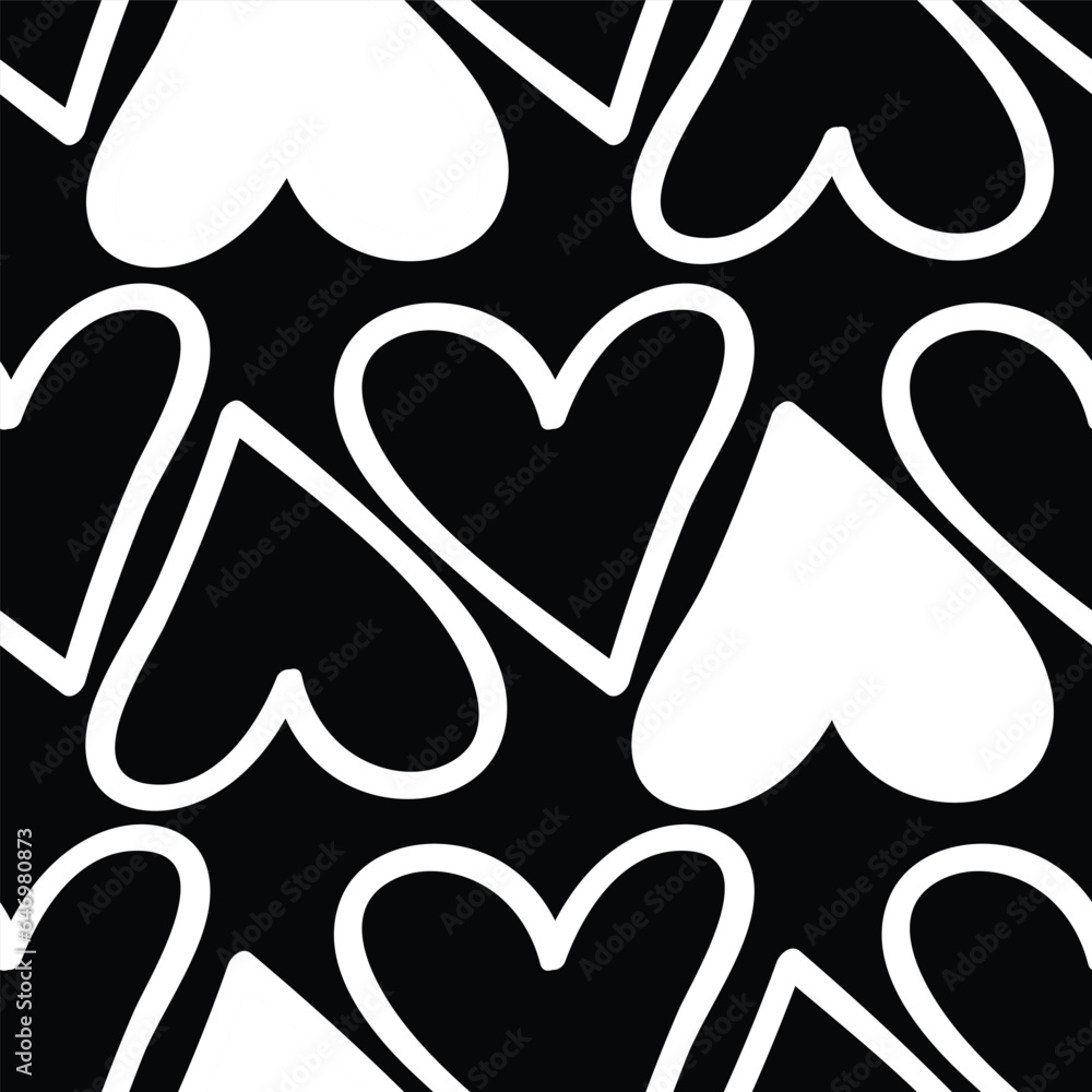 Black and white seamless large heart pattern