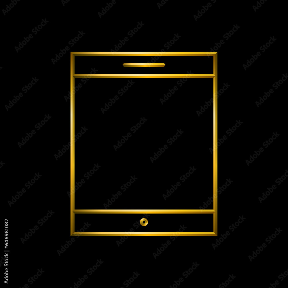 Tablet device icon. Metallic gold icons set collection. Tablet device icon. Metallic gold icons set collection.