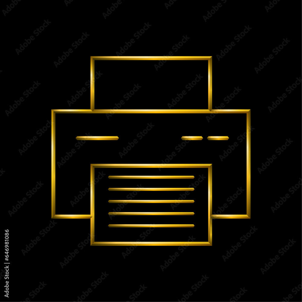 Printer device icon. Metallic gold icons set collection. Printer device icon. Metallic gold icons set collection.
