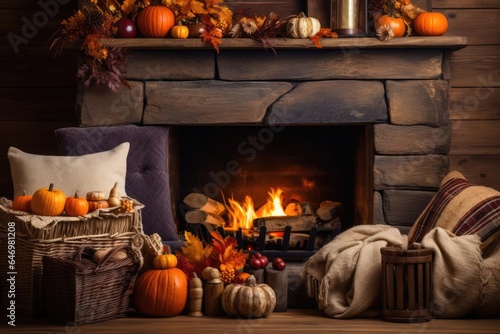 Warm Fireplace with Cozy Thanksgiving Decor