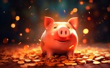 piggy bank with golden coins surrounding it as a marketing concept