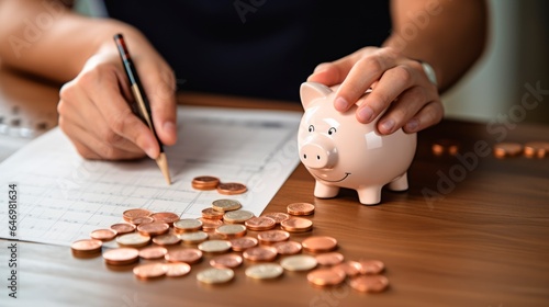 man putting money into piggy bman putting money into piggy bank, photo