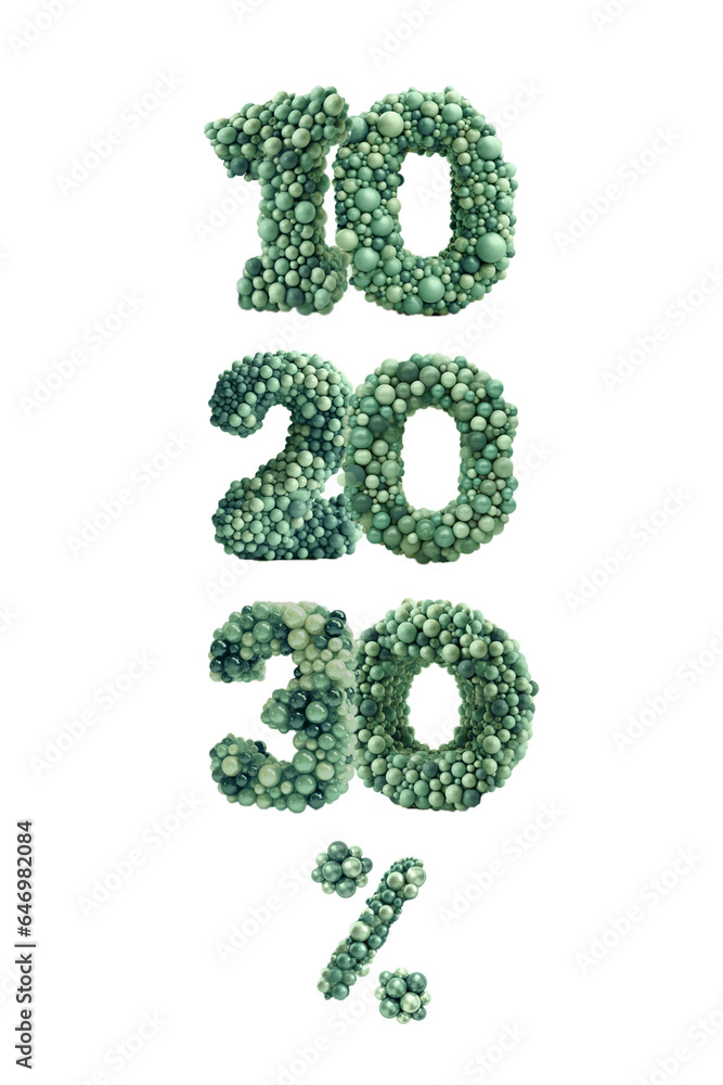 10, 20, 30 percent made of 3d balls 3d 