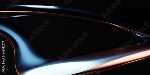 Fototapeta Naklejka Na Ścianę i Meble -  Liquid metal lines in motion dark background. Modern abstract backdrop. Design element for banner, cover, wallpaper and background. Realistic 3D rendering.