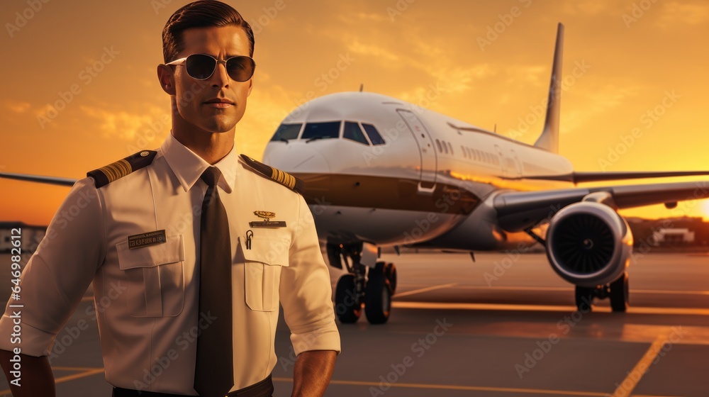 Close-up portrait of a pilot outside an airplane