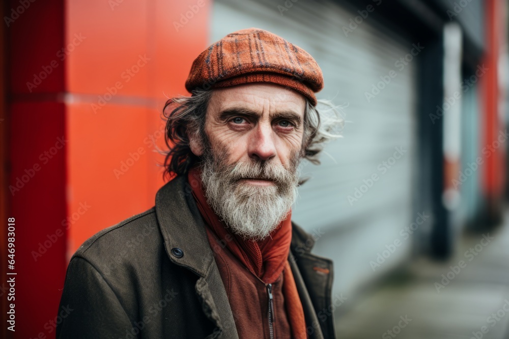 Portrait of a senior man with a gray beard and a beret on the street. Portrait of a senior man with a gray beard and a beret on the street.