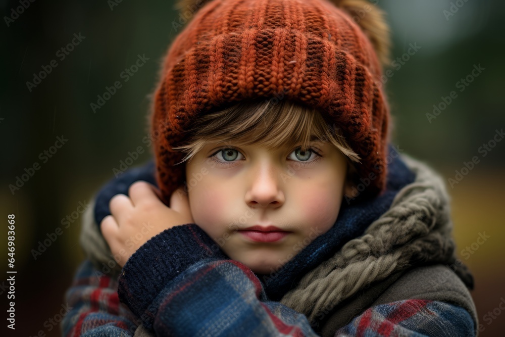 Portrait of a little boy in a knitted hat and scarf. Portrait of a little boy in a knitted hat and scarf.
