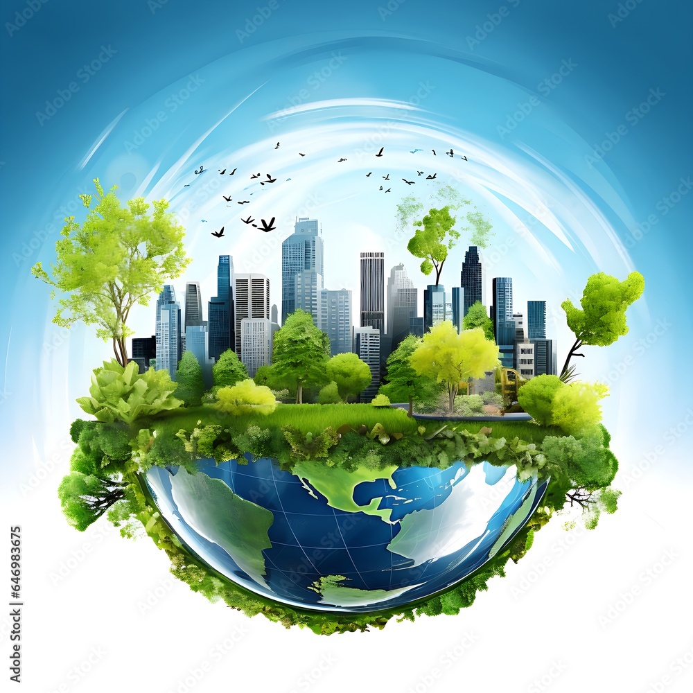 Global Sustainability: A Greener Tomorrow - Simple Wallpaper, Green City, Square, Globe, generative AI	