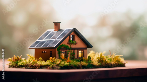 Small house built with solar panels. Renewable energy sources