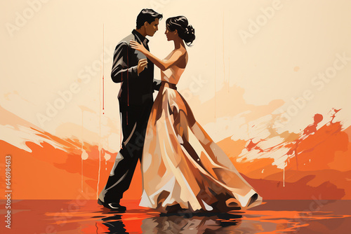 Young, beautiful, prettier, handsome and in love boy and girl dancing a waltz. Romantic picture, amorous look, couple, connection photo