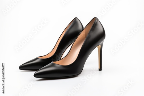 Beautiful black high-heeled women's shoes isolated on a white background.generative ai 