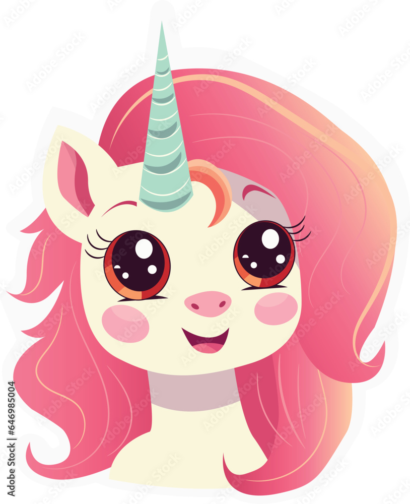 Cute baby unicorn with beautiful pink hair sticker Cute baby unicorn with beautiful pink hair sticker