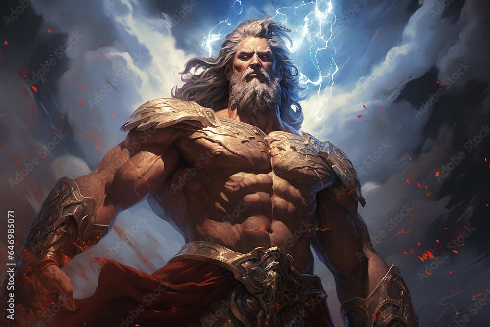 Zeus main Olympian god in Greek mythology, the god of thunder and lightning. third son of the titan Cronus and the titanic Rhea. One of 12 supreme Olympic gods who live on Olympus, the Greek gods. Zeus main Olympian god in Greek mythology, the god of thunder and lightning. third son of the titan Cronus and the titanic Rhea. One of 12 supreme Olympic gods who live on Olympus, the Greek gods.