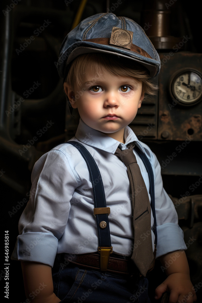 Child boy as a professional employee. Generative AI Child boy as a professional employee. Generative AI