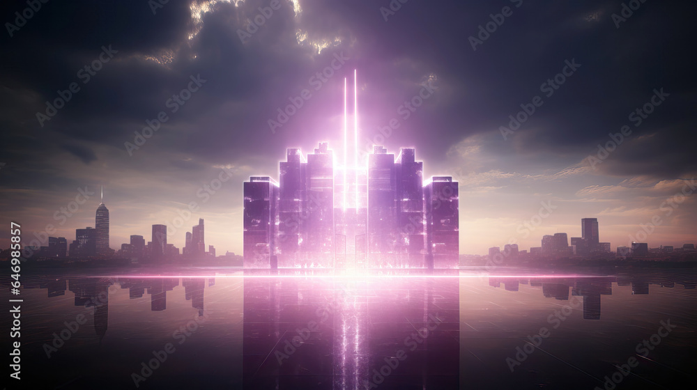 Fototapeta premium Futuristic city with glowing neon lights