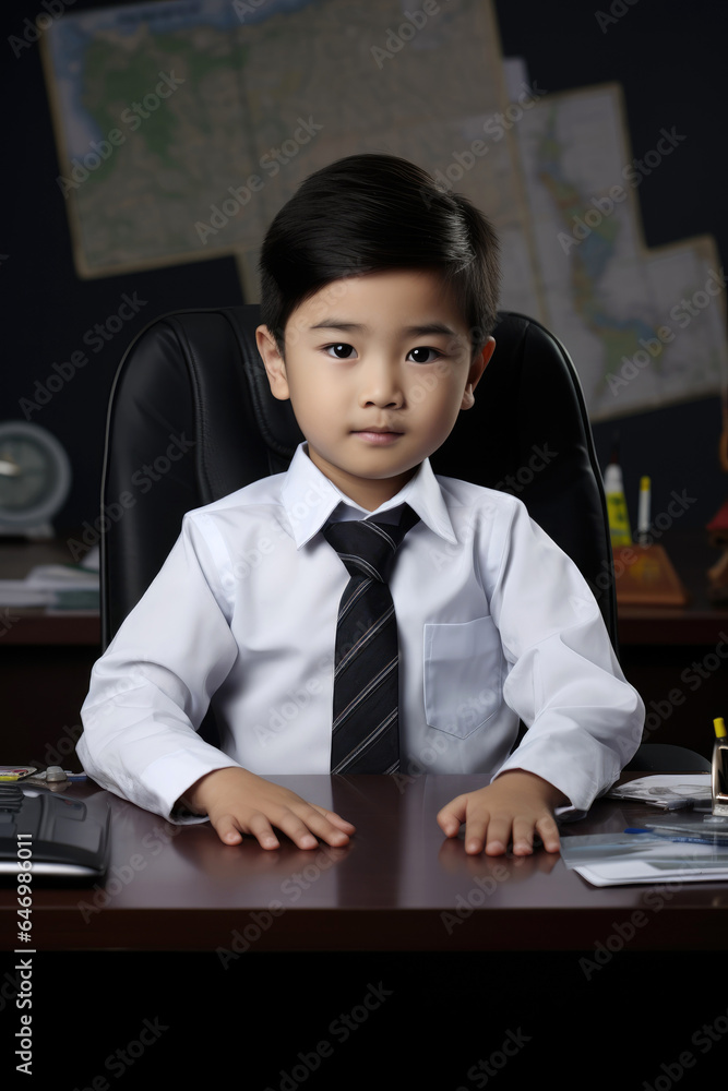 Child boy as a professional employee. Generative AI