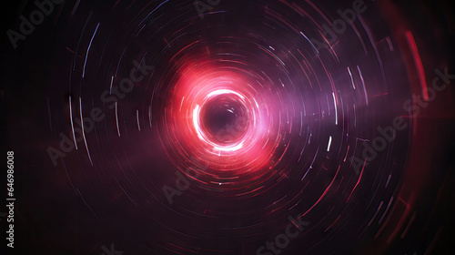 Neon circles background. Luminous swirling. Elegant glowing circle. Sparking particle. Space tunnel
