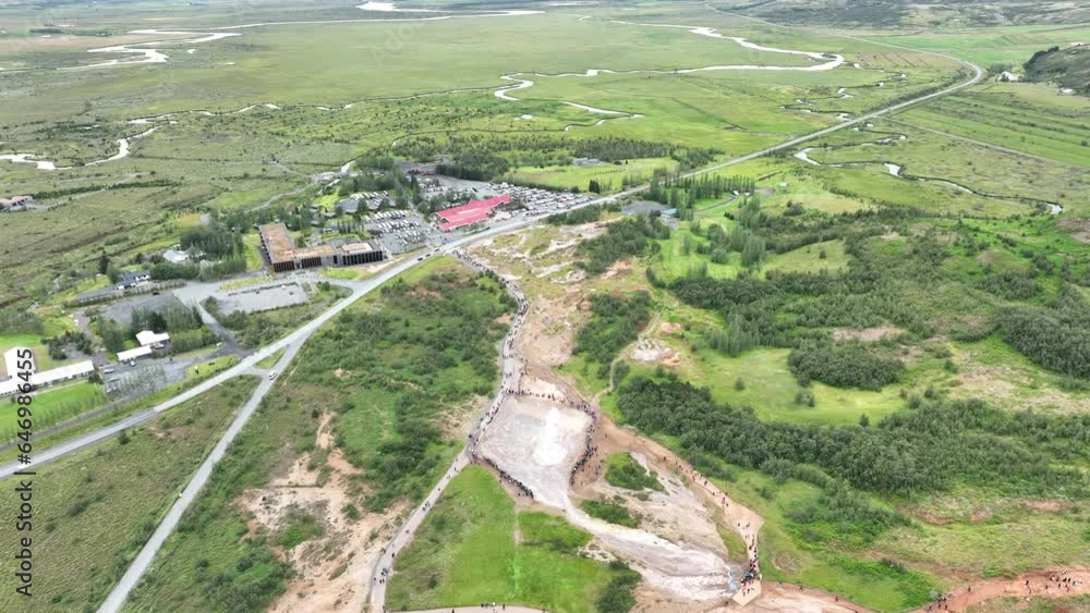 aerial view of Geysir thermal water in Iceland aerial view of Geysir thermal water in Iceland