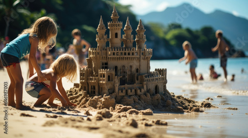 Children build a sandcastle...