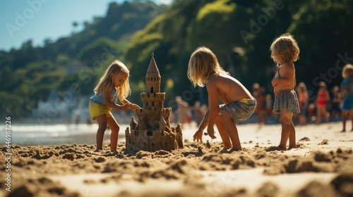 Children build a sandcastle...