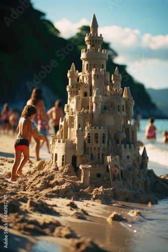 Children build a sandcastle...