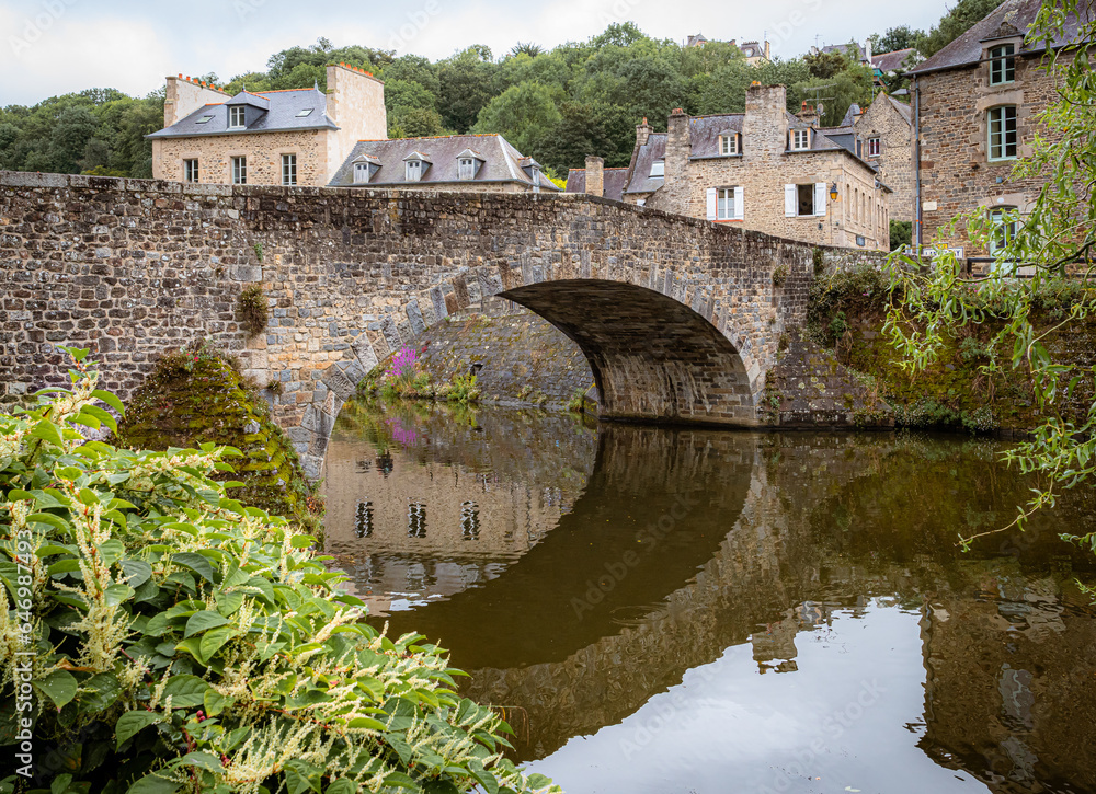 Le Vieux Pont (english: The old bridge) crosses the Rance river in Lanvallay, near the port, in the commune of Dinan, France, department of Côtes-d'Armor in the Brittany region