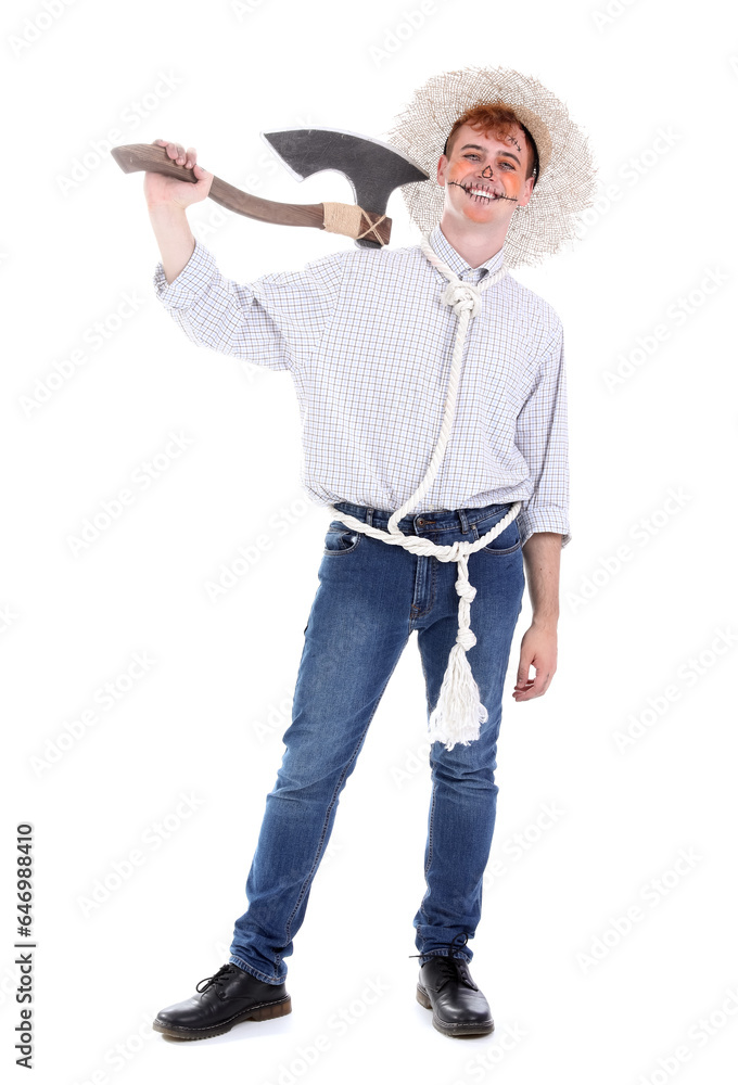 Young man dressed for Halloween on white background Young man dressed for Halloween on white background