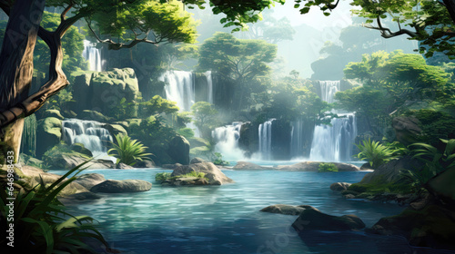 Waterfall in the tropical forest. Beautiful nature background, wallpaper