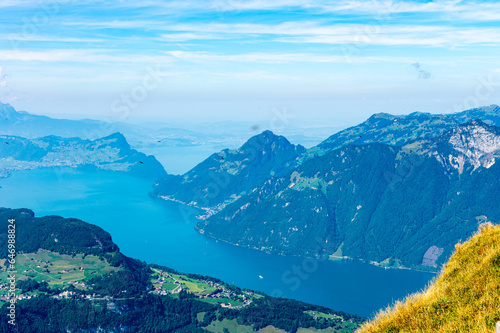 Gorgeous view from Fronalpstock overlooking Lake Lucerne on a sunny autumn day. Alpine landscape panorama © Werner