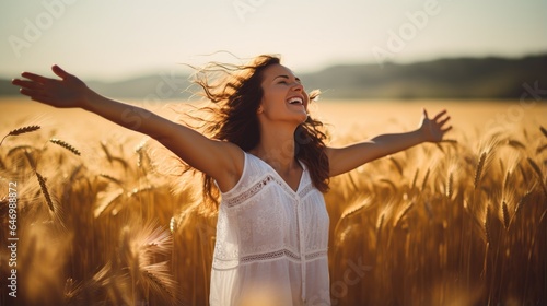 Joyful female breathing fre...