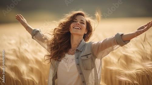 Joyful female breathing fre...