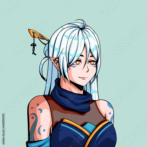 Isolated beautiful anime elf girl with hairpin