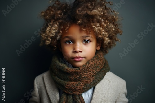 Portrait of a beautiful african american little girl with curly hair wearing a scarf